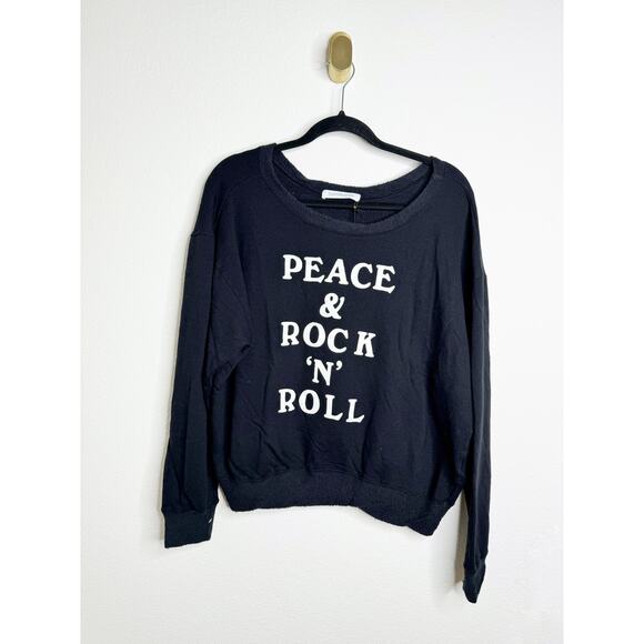 NWT Daydreamer LA Peace & Rock N Roll Black White Crew Neck Sweatshirt Small - Picture 2 of 5